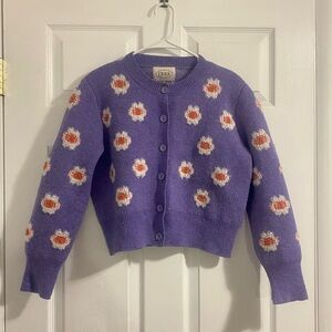 Cider Purple Floral Daisy Whimsical Button Up Knit Cardigan Sweater